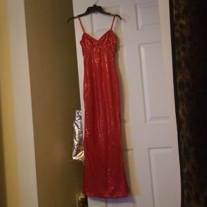 Split (on the left side) red gown dress